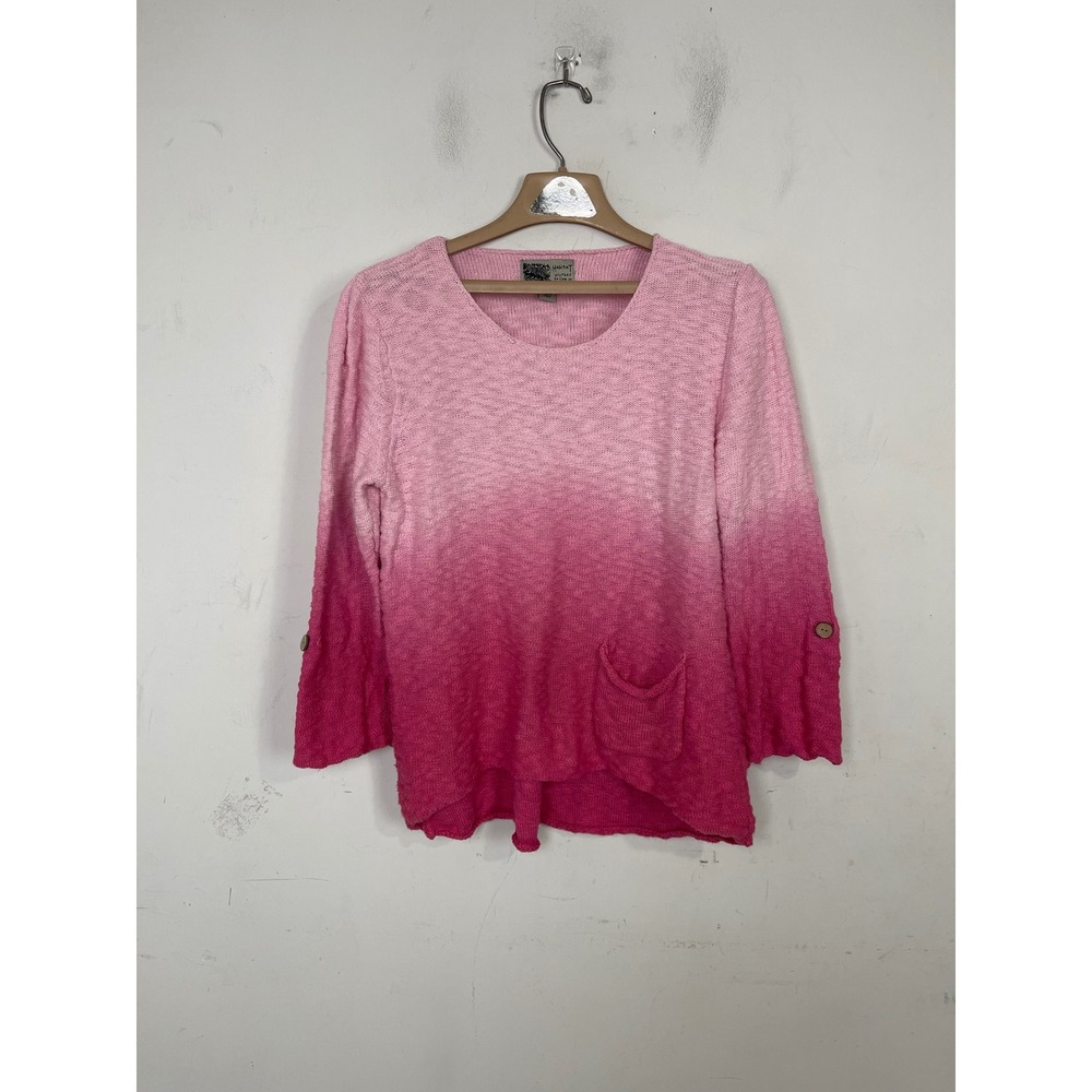 Habitat Clothes to Live In Womens Pink Ombre Cotton Knit Sweater Pocket Small